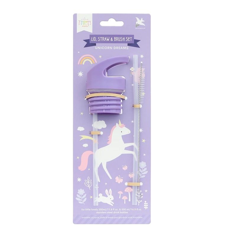 A Little Lovely Company set van dop, rietje en borstel voor drinkfles unicorn dreams