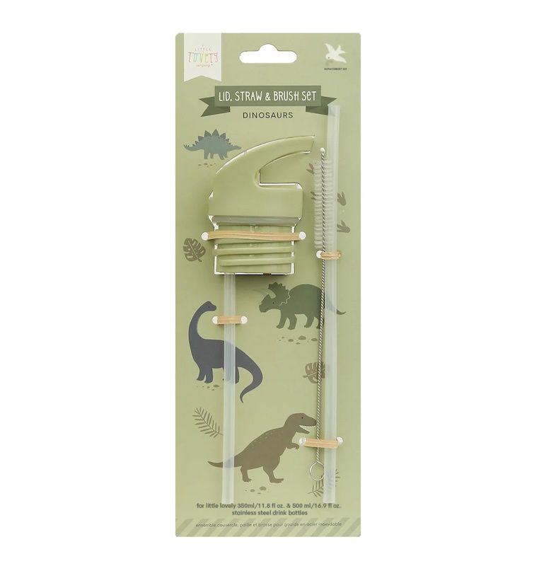 A Little Lovely Company set van dop, rietje en borstel voor drinkfles dino