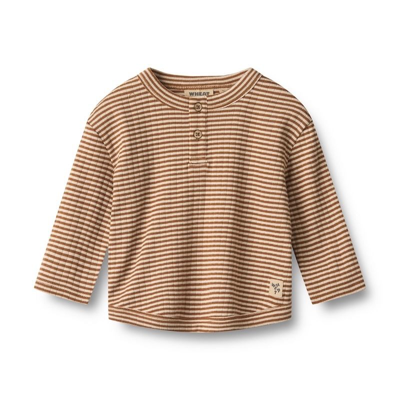 Wheat shirt lange mouw Osvald streep warm hazel W26, Maat: 62