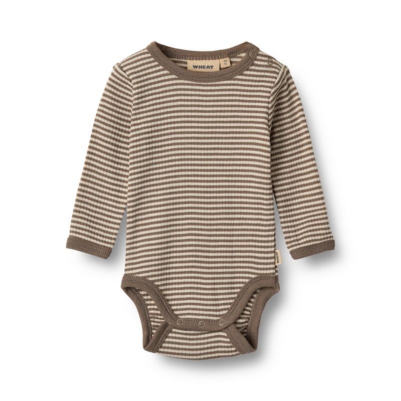Wheat romper lange mouw Lucca merino wol wood stripe W26, Maat: 56