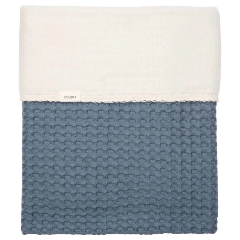 Koeka ledikantdeken Amsterdam wafel cotton fleece kleur bluestone