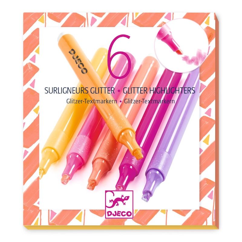 Djeco glitter markeerstiften set van 6 Grapefruit 6 jaar+