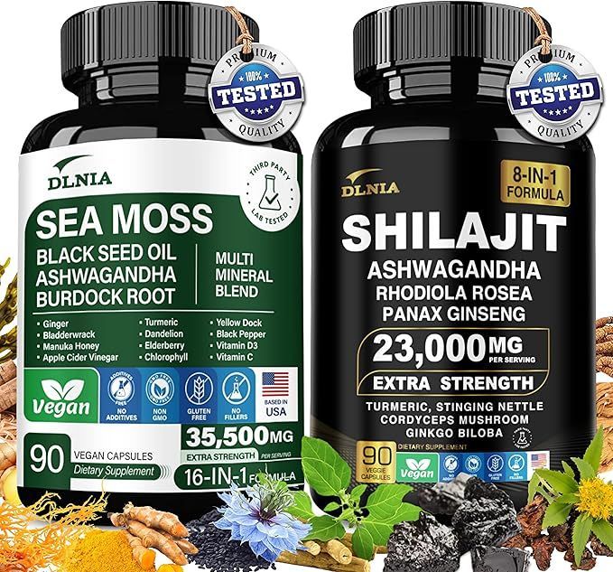 Shilajit 9000mg, Sea Moss 17500mg, Ginger & Black Seed Oil 4000mg