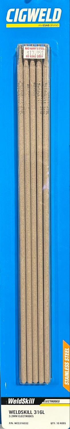 Cigweld WeldSkill 316L 3.2mm X 10 Electrodes