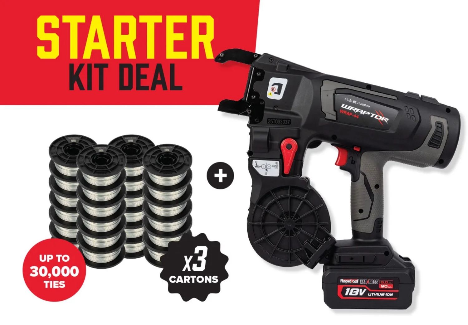 Rapidtool Wraptor Starter Kit – WRAP-44 Rebar Tier + 3 Cartons Wire Rapidtool Wraptor Starter Kit – WRAP-44 Rebar Tier + 3 Cartons Wire
