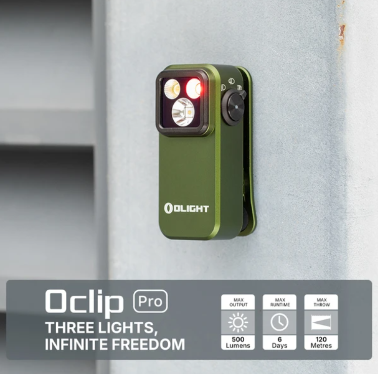 Olight Oclip Pro Compact LED Clip Floodlight & Spotlight & Red light Green