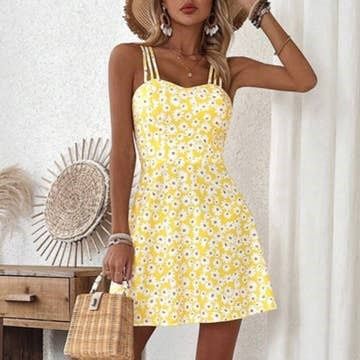 Short Waistline Floral Halter Dress