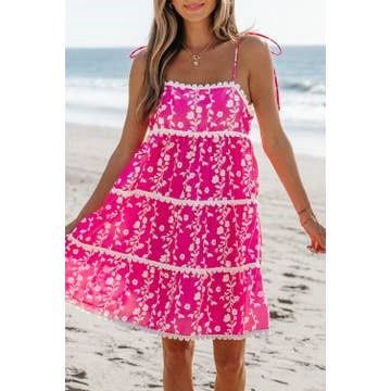 Floral Print Ric Rac Patched Mini Dress