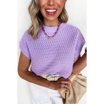 Pointelle Knit Short Sleeve Sweater