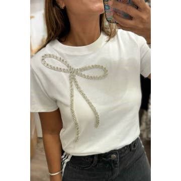 Rhinestone Bow Short Sleeve Tee