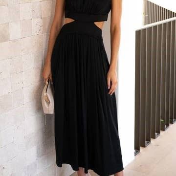 High Neck waist cut out Sleeveless Swing Dress