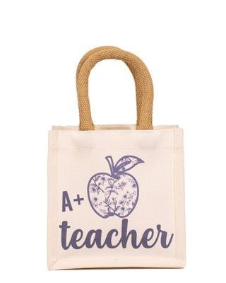 A+ Teacher Petite Gift Tote White/Blue 7x7x5
