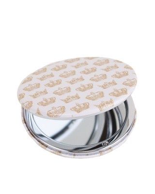 Elizabeth Crown Pocket Mirror Soft White/Light Gold 2.75&quot;