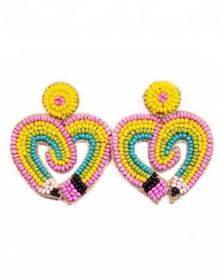 Teacher Love Beaded Earrings Multi 2.5&quot;
