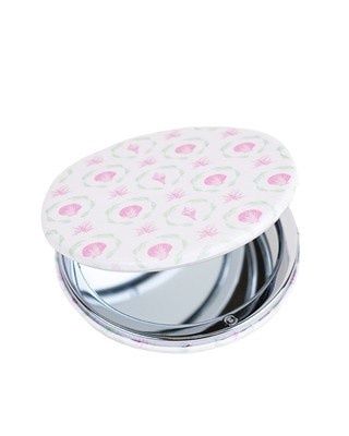 Brighton Terrace Pocket Mirror White/Pink Lilly 2.75"