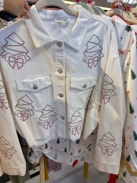 Corduroy Christmas Tree and Bow Crop Jacket