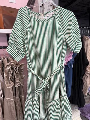 Short Sleeve Striped Woven Mini Dress with Pockets