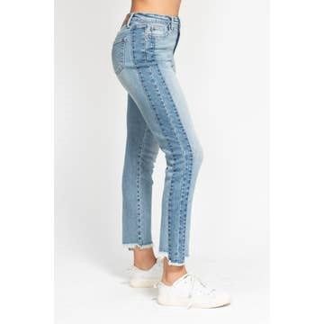 High Waist Side Panel Detail Fray Hem REG