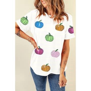 Sequin Pumpkin Patched T Shirt