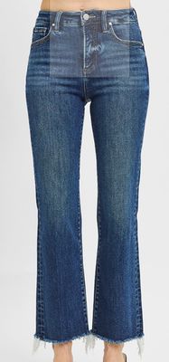 TUMMY CONTROL HIGH RISE CROP STRAIGHT RAW CUT HEM JEANS