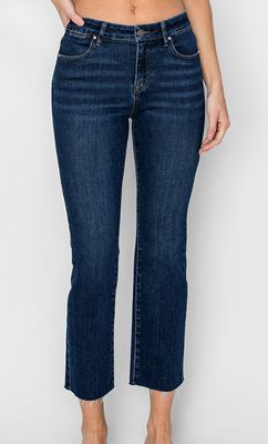 MID RISE RAW EDGE HEM STRAIGHT JEANS