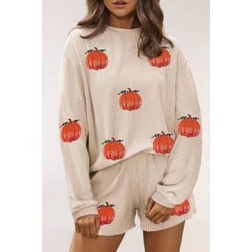 Sequin Pumpkin Long Sleeve Top and Bottom
