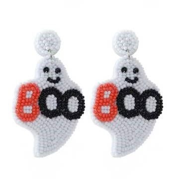 Beaded Ghost Halloween Earrings