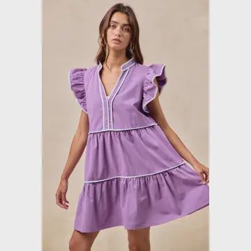 Gameday Theme Contrast Binding Ruffled Dress