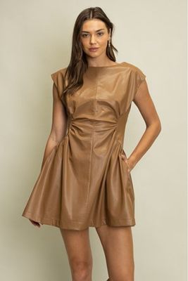 Faux Leather Side Panel Detail Mini Dress
