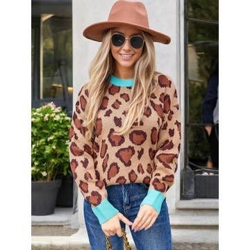 Leopard Sweater with Khaki Trim