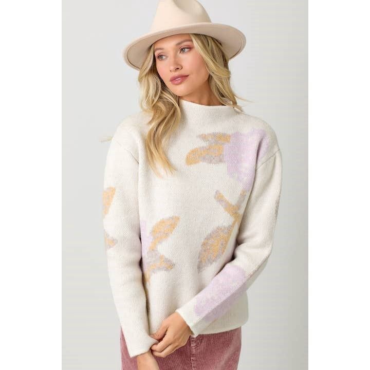 Floral Print Funnel Neck Sweater