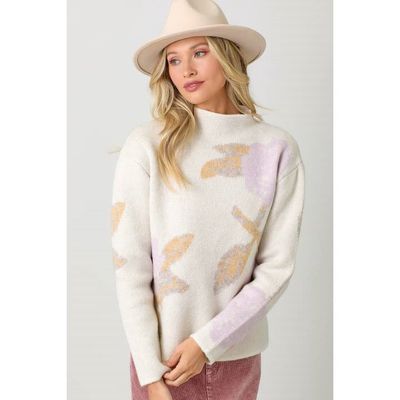 Floral Print Funnel Neck Sweater