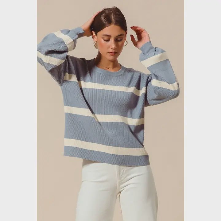 Wide Stripe Sweater Pullover Everyday Top