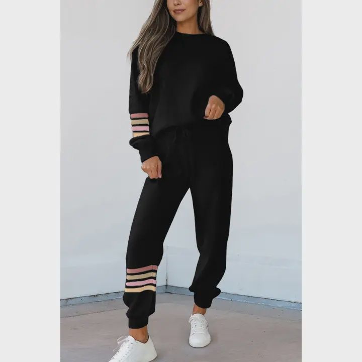 Stripe Drop Shoulder Top &amp; Jogger Pants Outfit