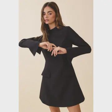 A line Mock Neck Fitted Long Sleeve Dress