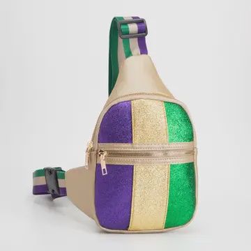 Faux Leather Mardi Gras Sparkle Front Sling Bag