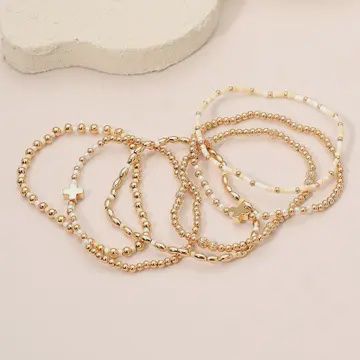 6Pc Cross Charm Seed Beaded Bracelets