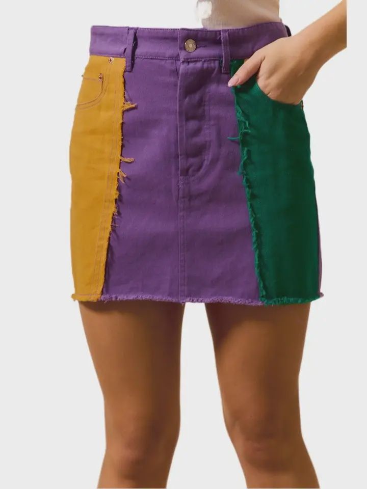 Mardi Gras Color Block Mini Skirt