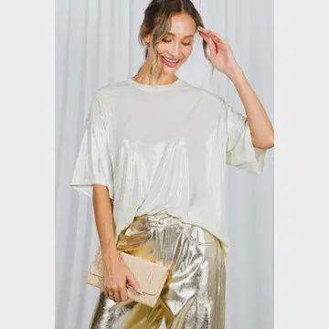 Crew Neck Metallic Foil Mardi Gras Knit Top