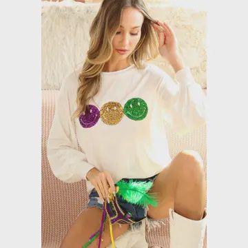 Mardi Gras, R-Neck L-Sleeve Happy Face Patch