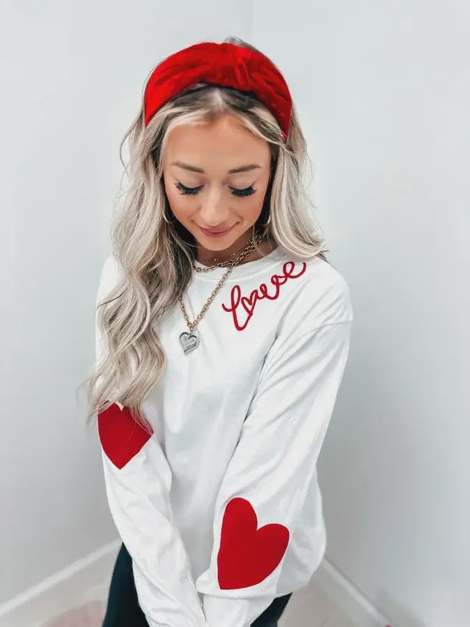 Love with Heart White Long Sleeve Graphic Tee