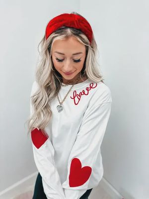 Love with Heart White Long Sleeve Graphic Tee