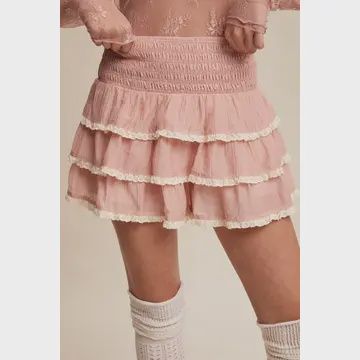 Tiered Ruffle Lace Trim Skort