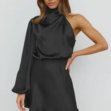 LONG-SLEEVED ONE-SHOULDER ELEGANT DRESS