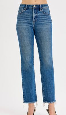 TUMMY CONTROL HIGH RISE CROP STRAIGHT RAW CUT HEM JEANS Medium