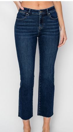 MID RISE RAW EDGE HEM STRAIGHT JEANS Dark