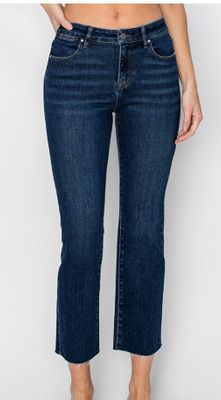 MID RISE RAW EDGE HEM STRAIGHT JEANS Dark