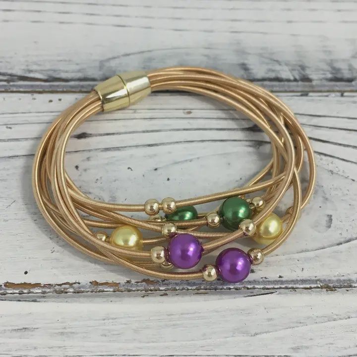 Mardi Gras Pearl Guitar String Bracelet