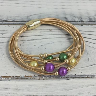 Mardi Gras Pearl Guitar String Bracelet
