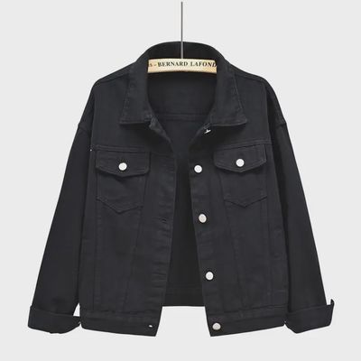 Solid Color Slim Cropped Denim Jacket Casual